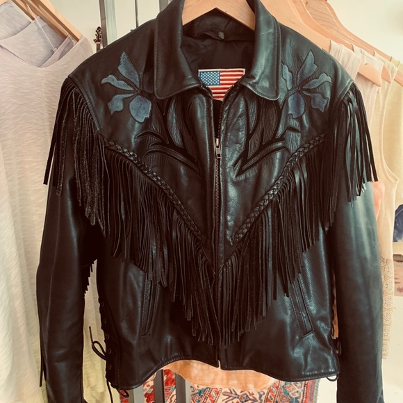 Women black leather with fringe - Picture 1 of 1